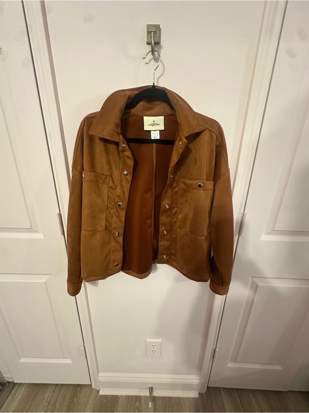 Magnolia Brown Suede-Look Bomber Jacket